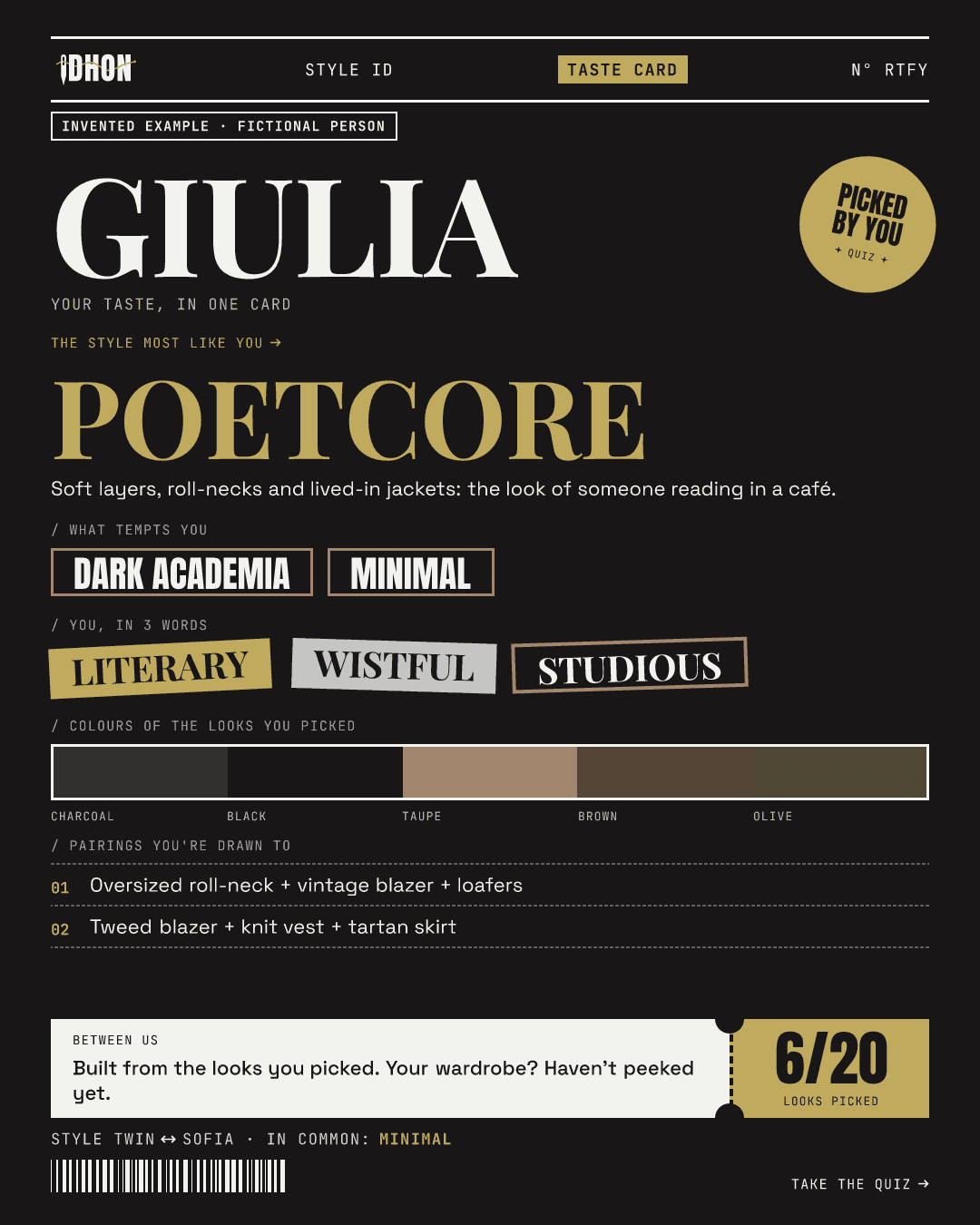 Invented examples · fictional people: Giulia, Poetcore