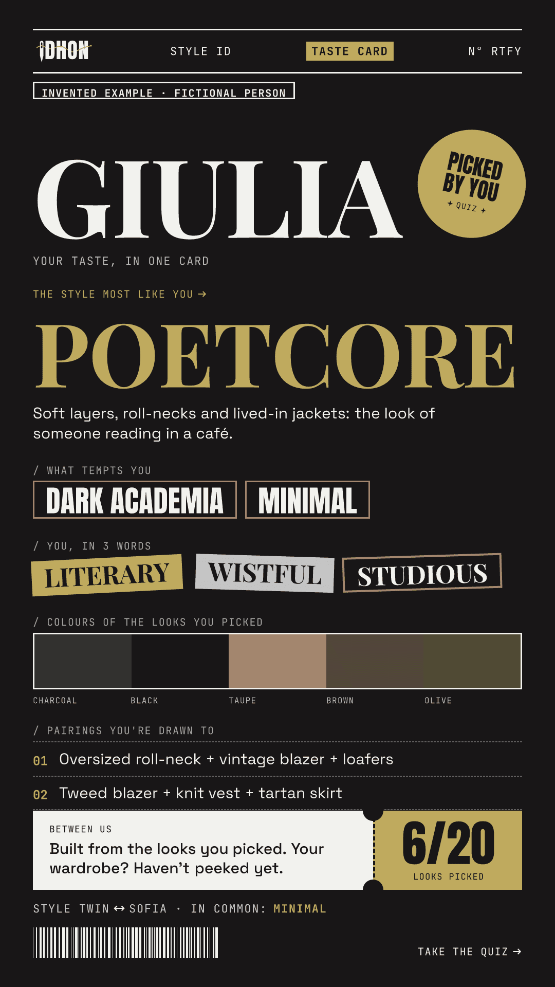 Invented examples · fictional people: Giulia, Poetcore